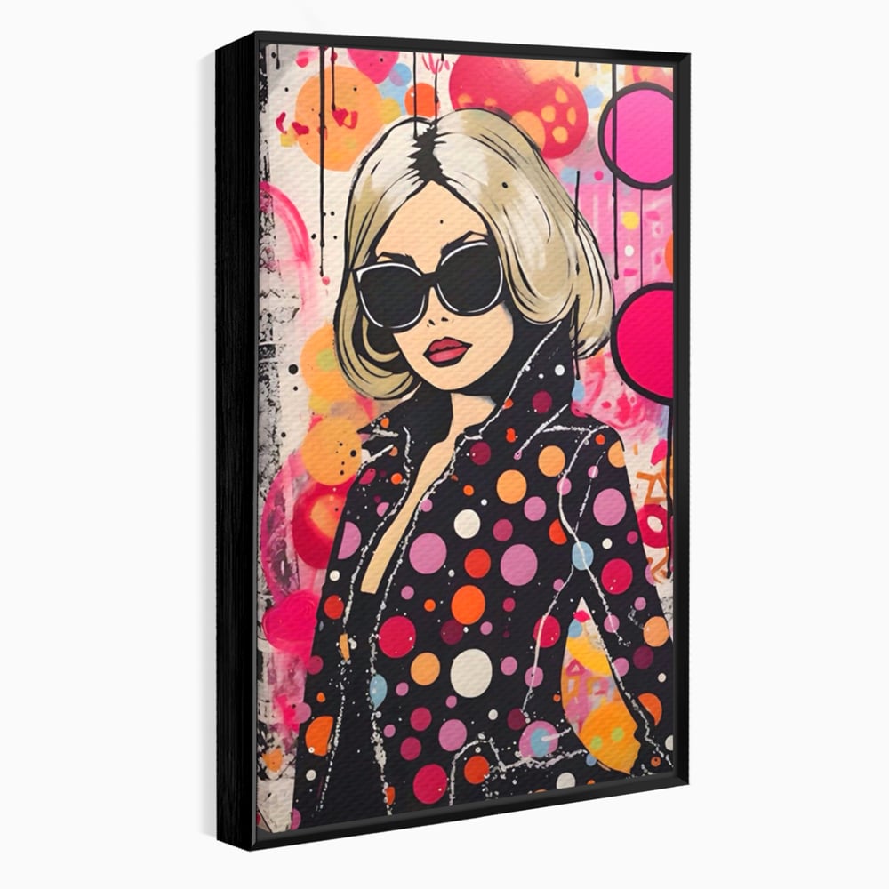 Tablou canvas cu tablou canvas cu portret pop art, in rama de aluminiu negru